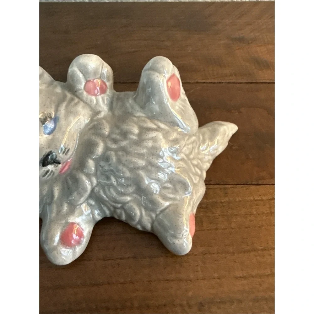 Vintage White Ceramic Persian Cat Pink Paws Blue Eyes Kitty Laying On Back